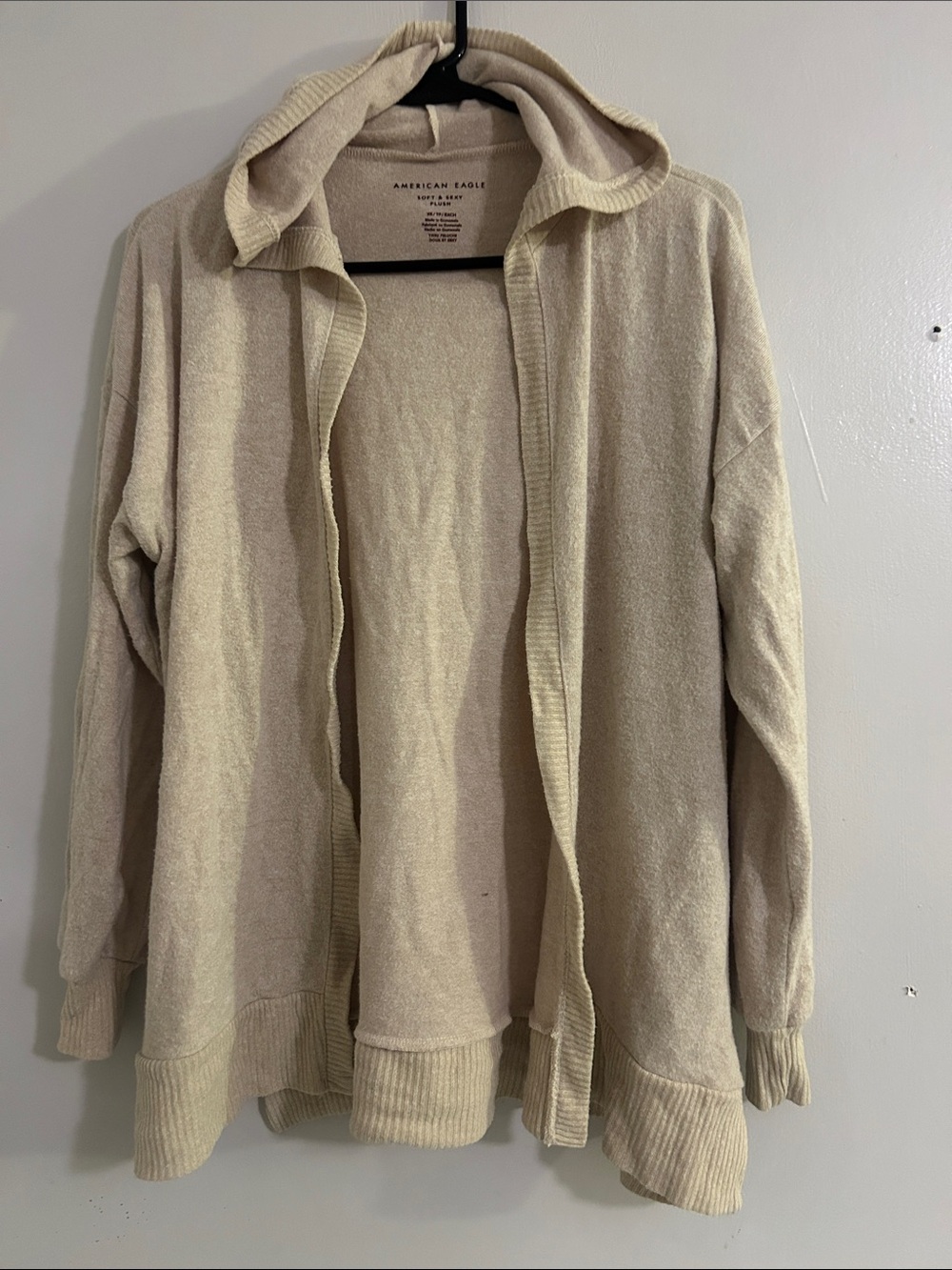 American Eagle Outfitters Beige Hooded Open Cardigan
